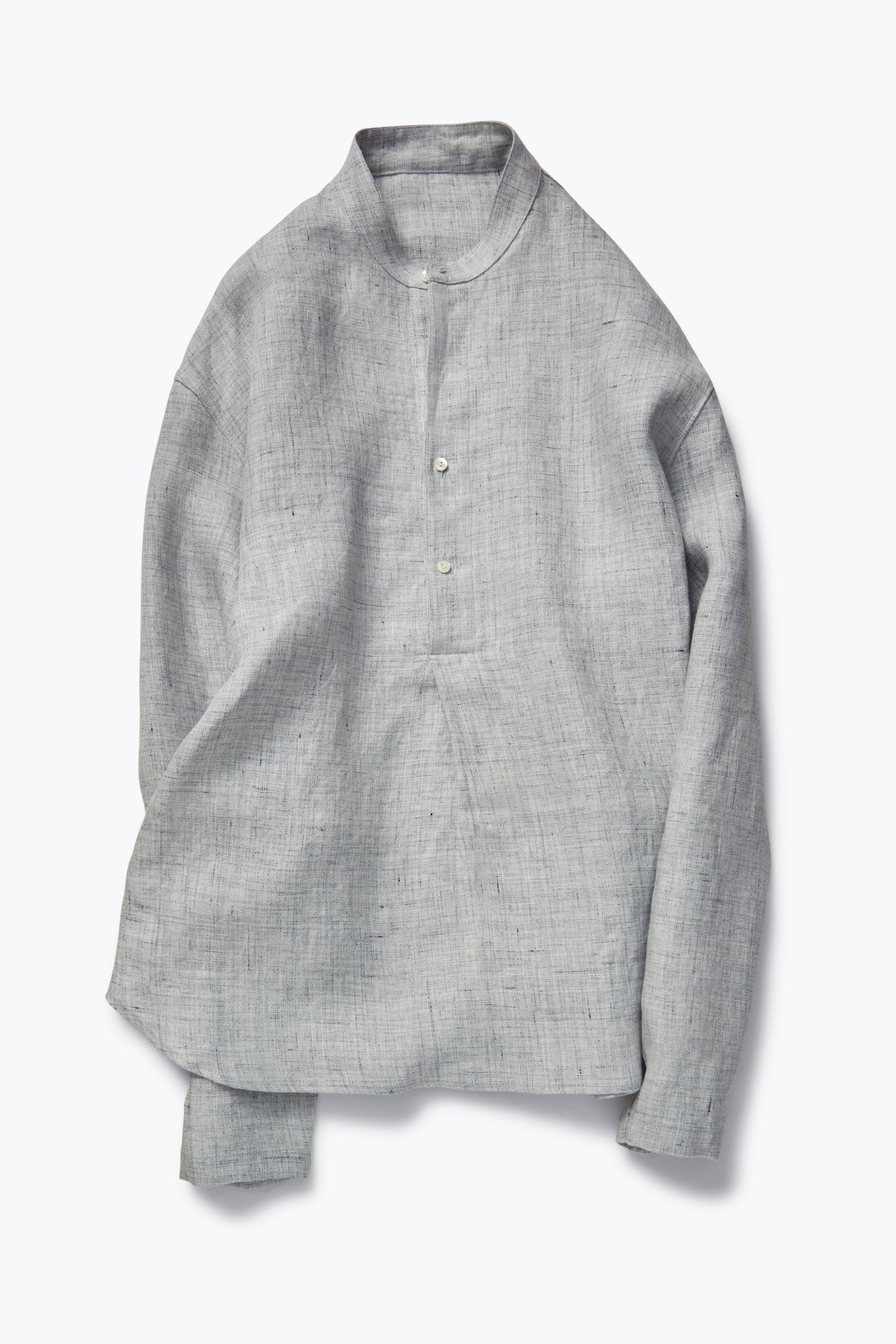 Band Collar Popover (Grey Washed Linen Twill Melange)