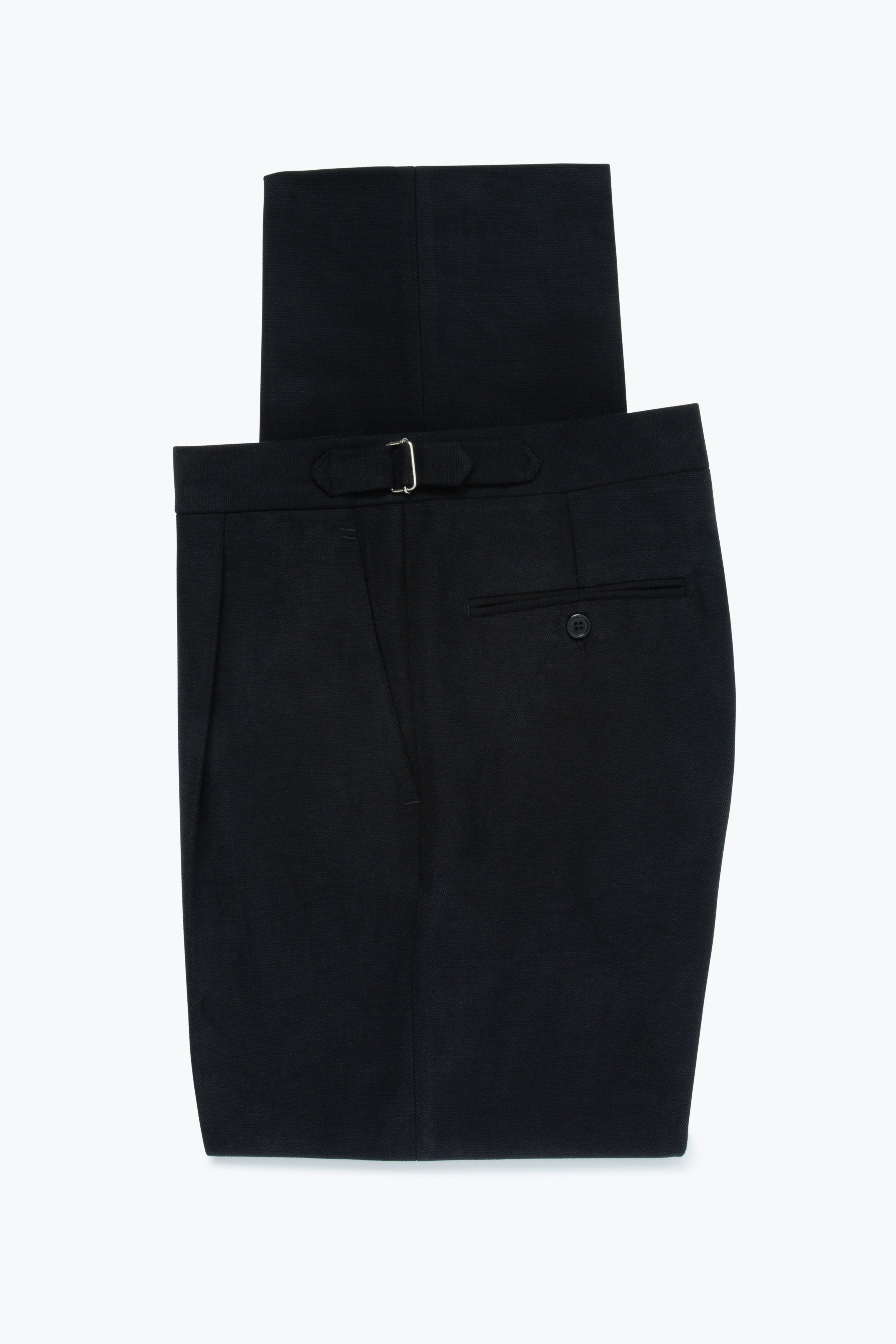MTO - Single Pleat Trousers (Black Cotton Basketweave)