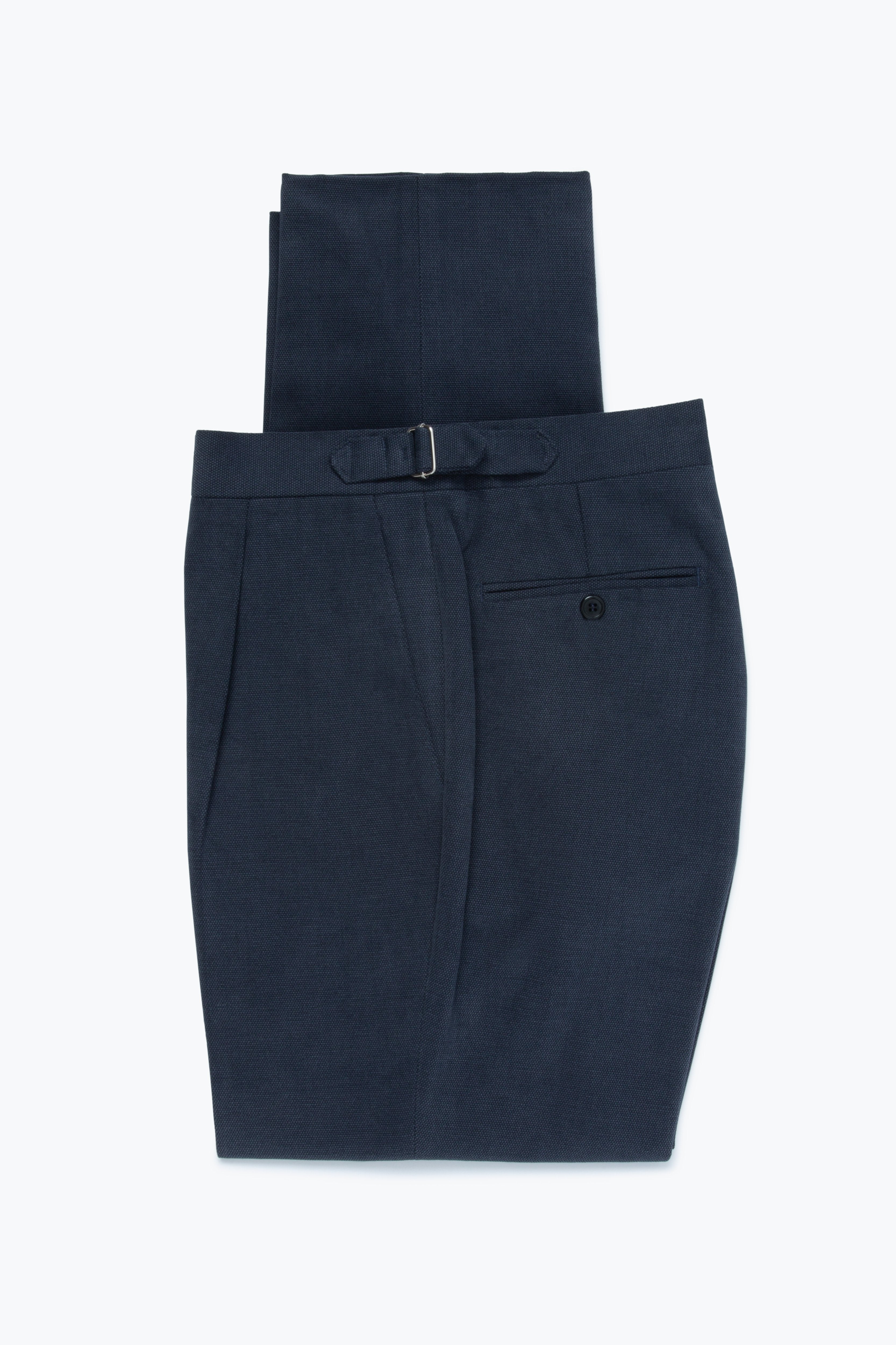 MTO - Single Pleat Trousers (Indigo Cotton Basketweave)