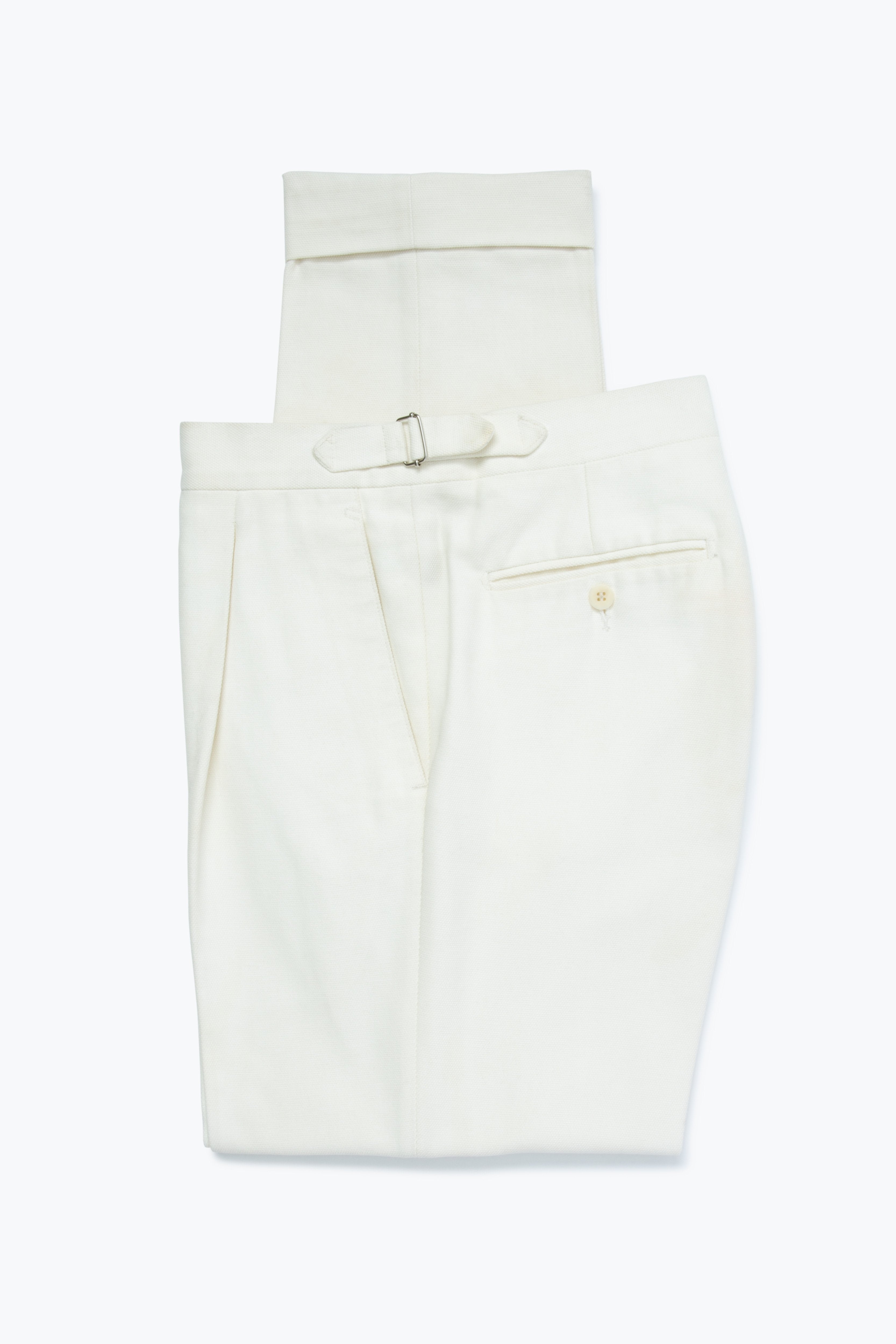MTO - Single Pleat Trousers (Ivory Cotton Basketweave)