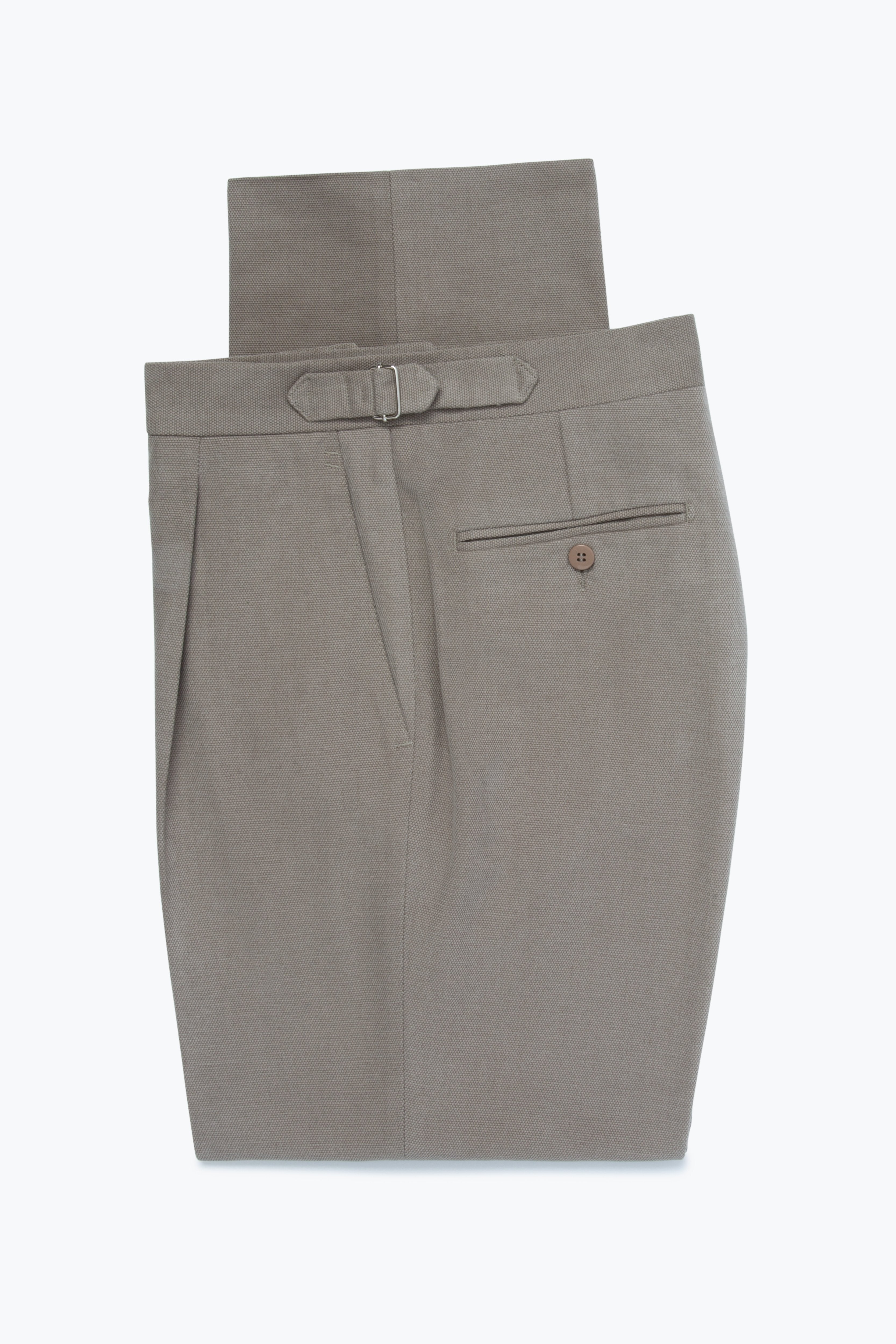 MTO - Single Pleat Trousers (Taupe Cotton Basketweave)