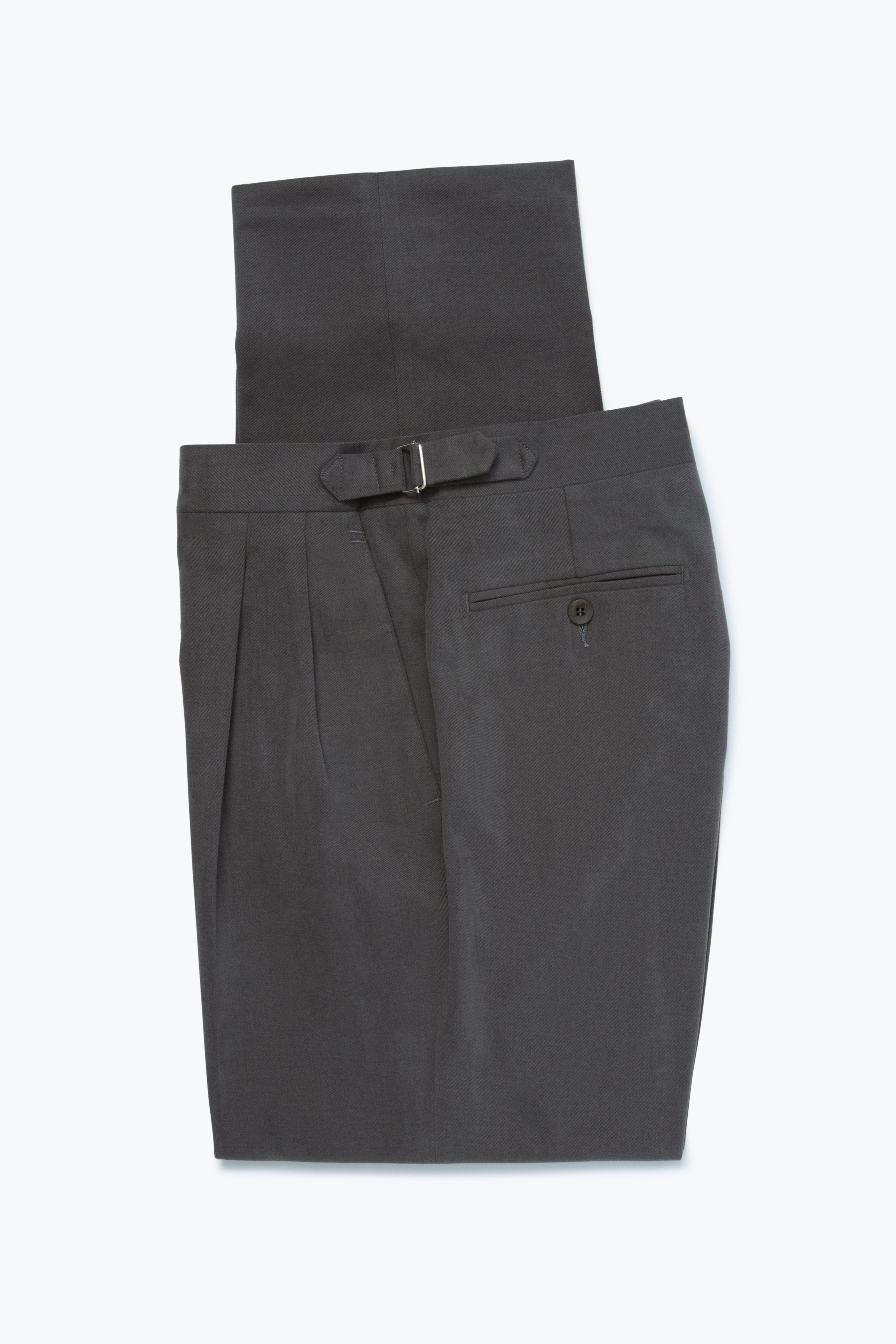 MTO - Double Pleat Trousers (Anthracite Peached Cotton)