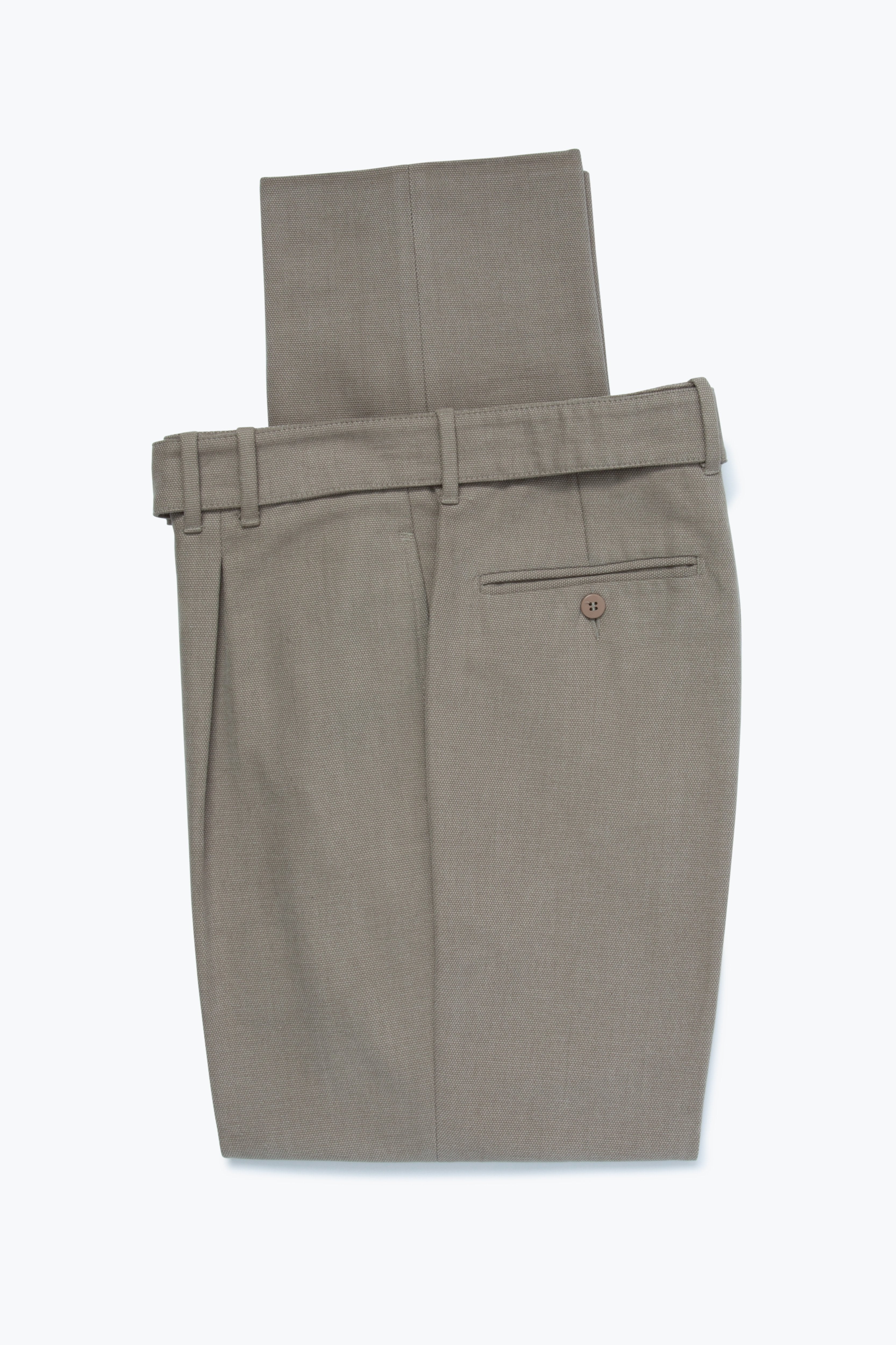 MTO - Box Pleat Washable Trousers (Taupe Cotton Basketweave)