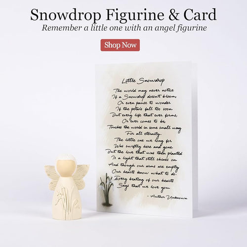 miscarriage gifts - snowdrop angel figurine and sympathy card