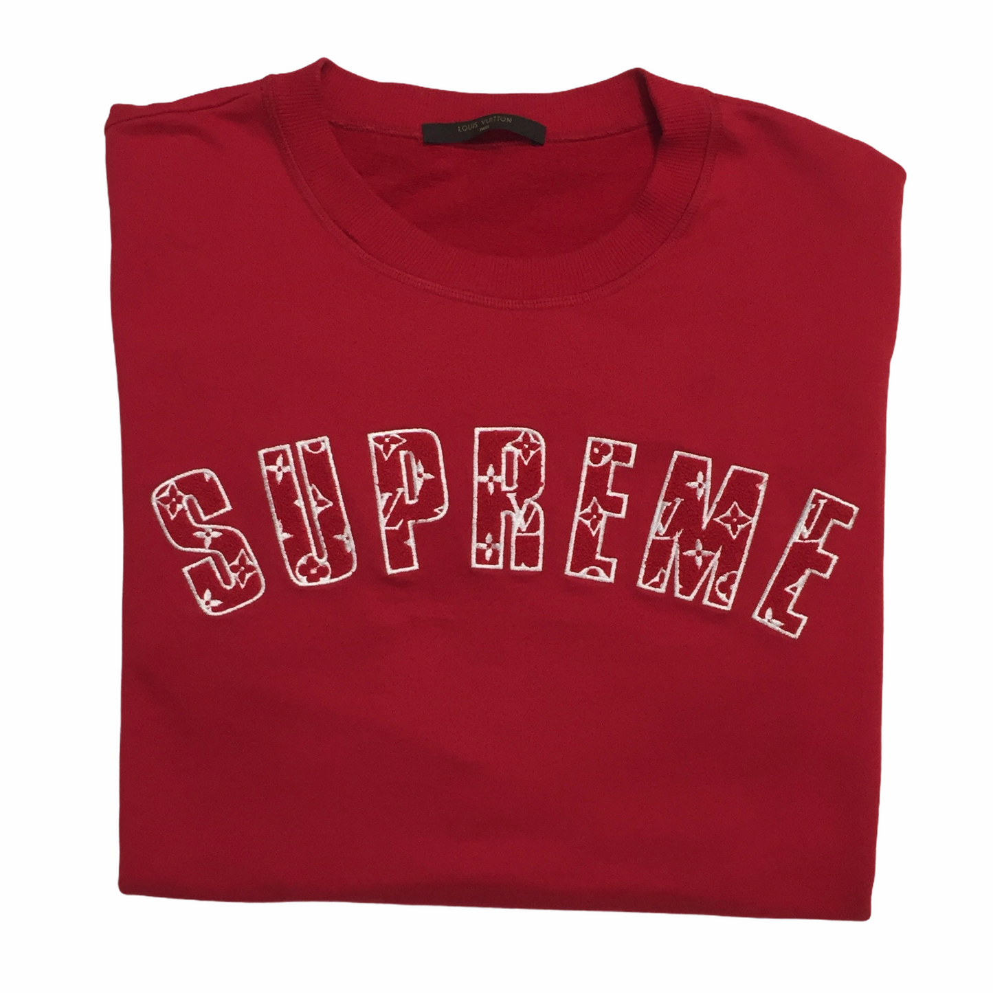 Louis Vuitton x Supreme LV x Supreme New Men's Large Red Monogram Arc Logo Crewneck 1210lv23