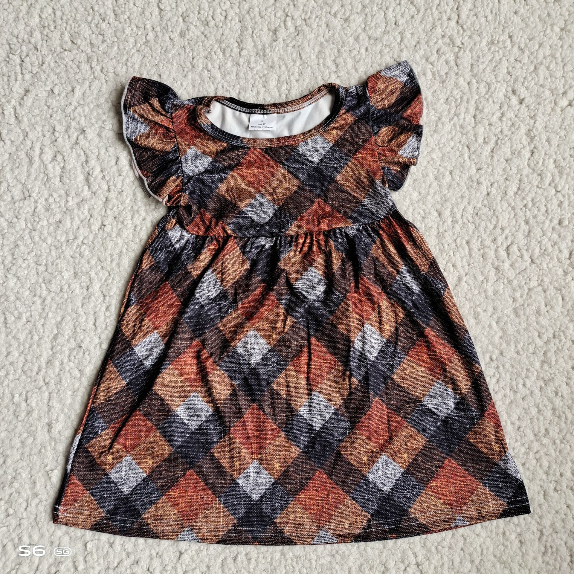 Brown and gray plaid flying sleeve dress 棕灰混色格子飞袖裙