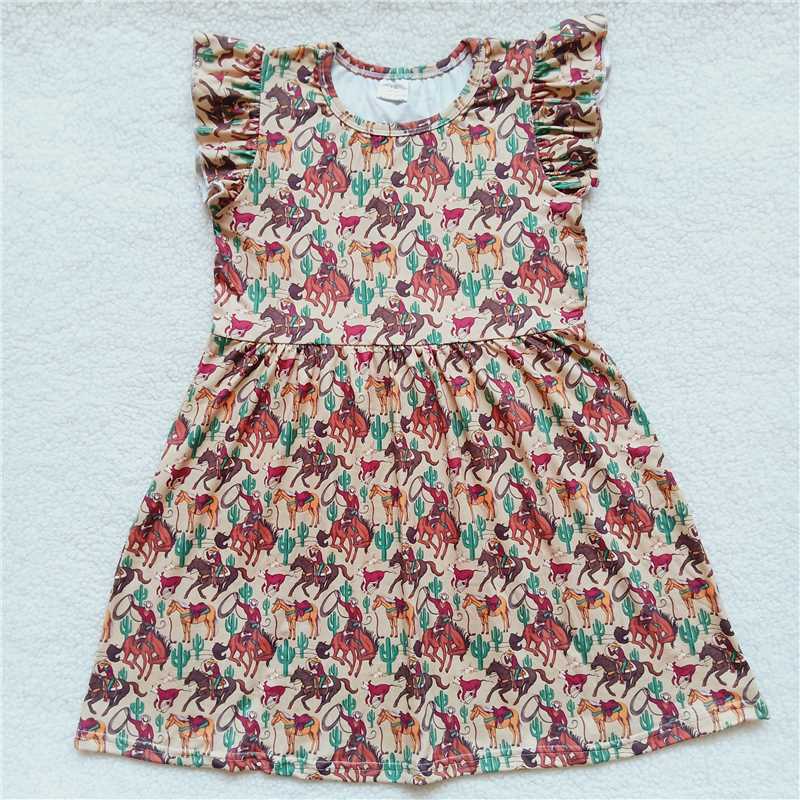 Riding calf cactus yellow flying sleeve dress 骑马小牛仙人掌黄色飞袖裙