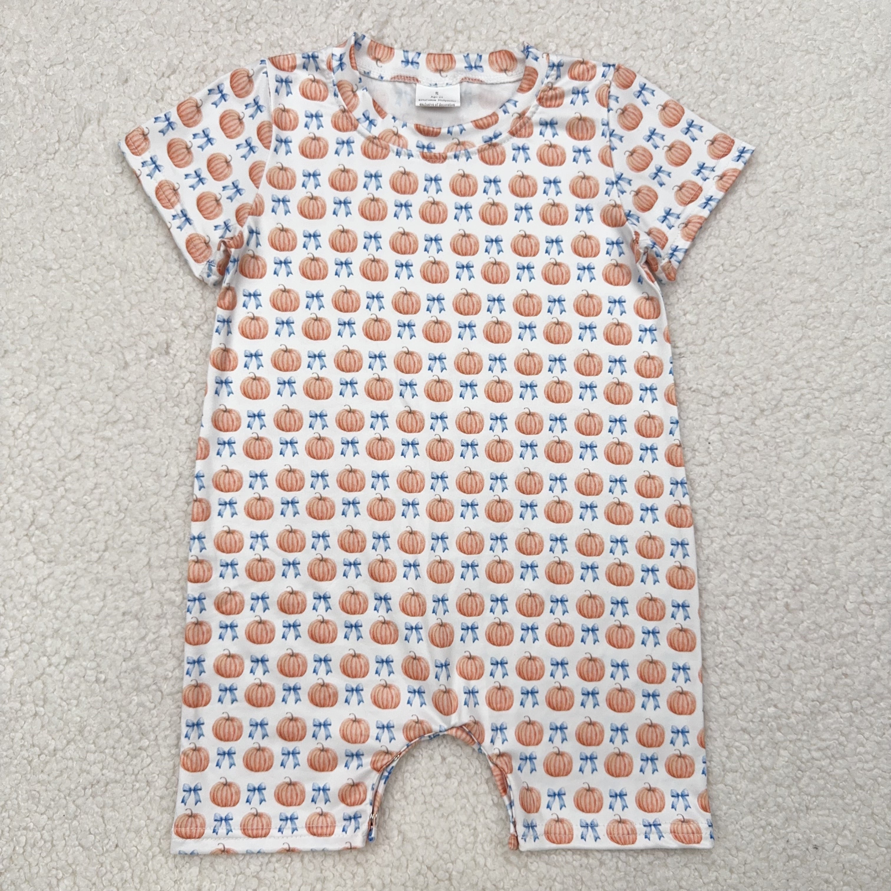 RTS SALES NO MOQ	 南瓜蓝色蝴蝶结白色连体衣Pumpkin Blue Bow White Bodysuit