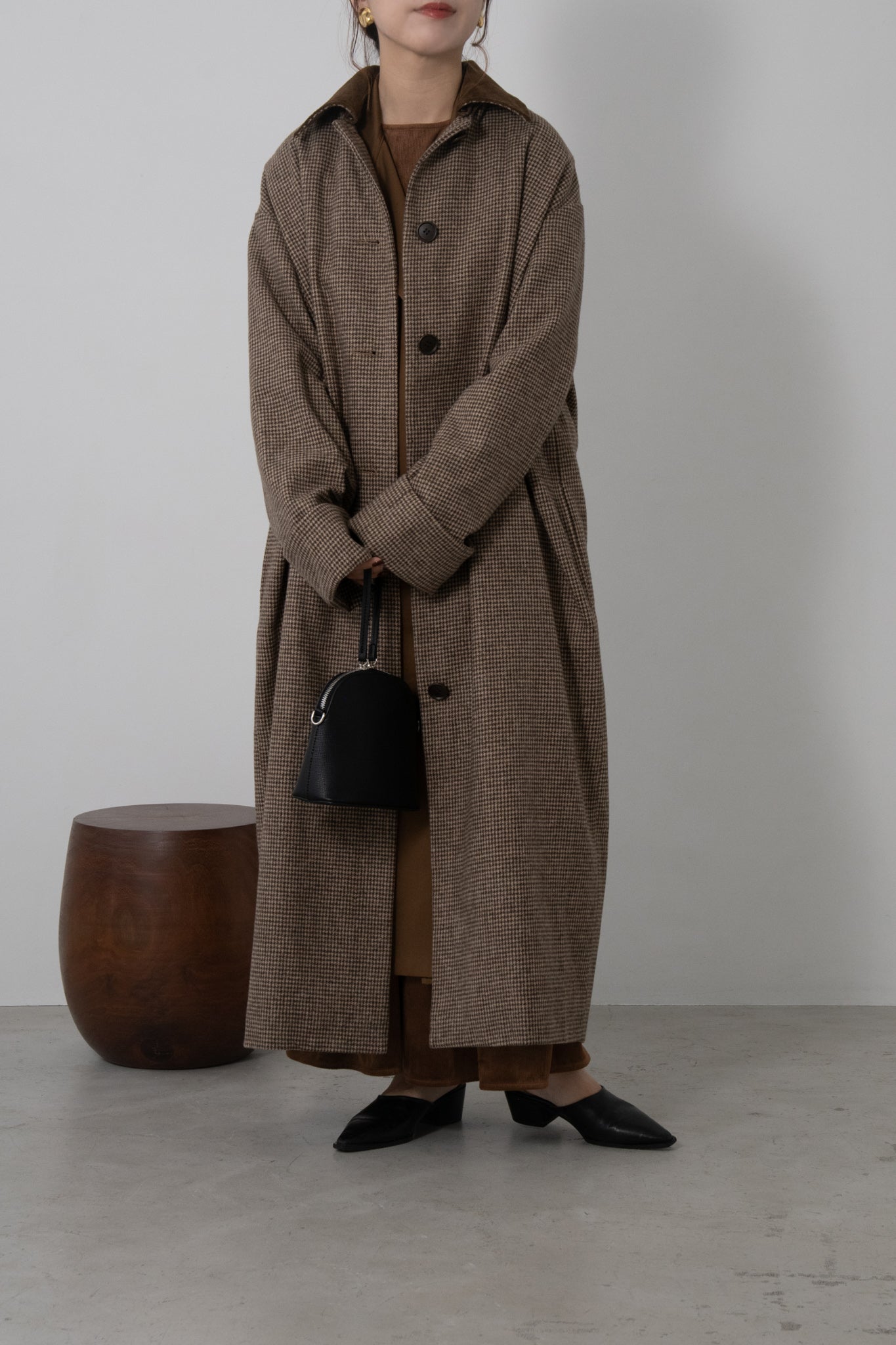 I_am corduroy collar check coat グリーン - ロングコート