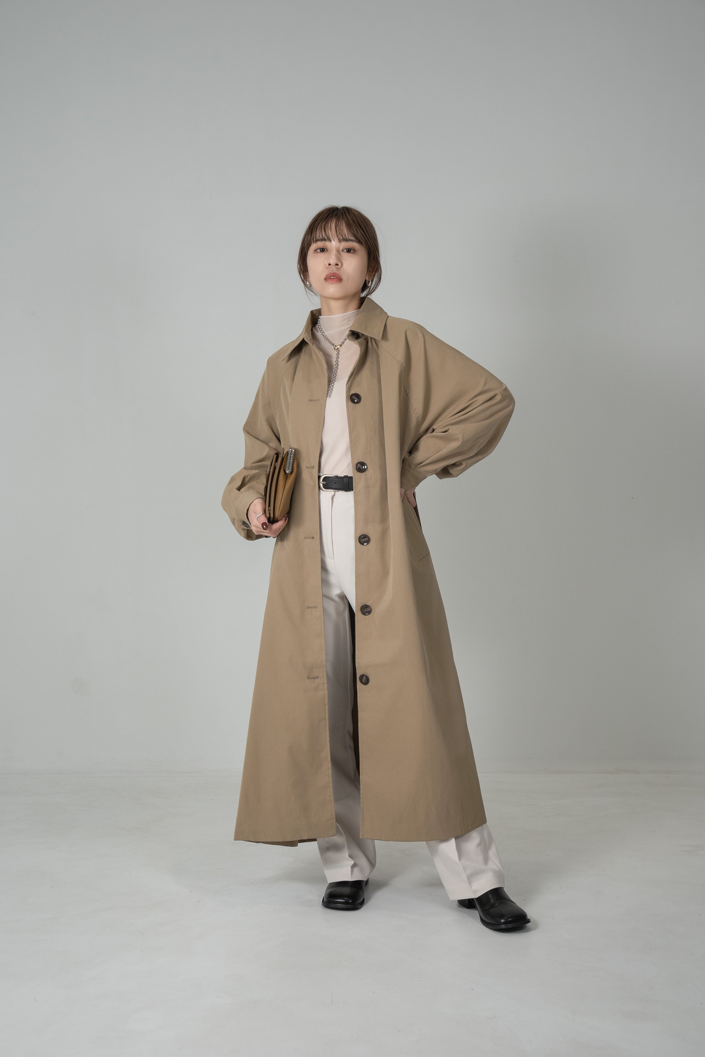 ラウジー lawgy stand neck leather cuff coat