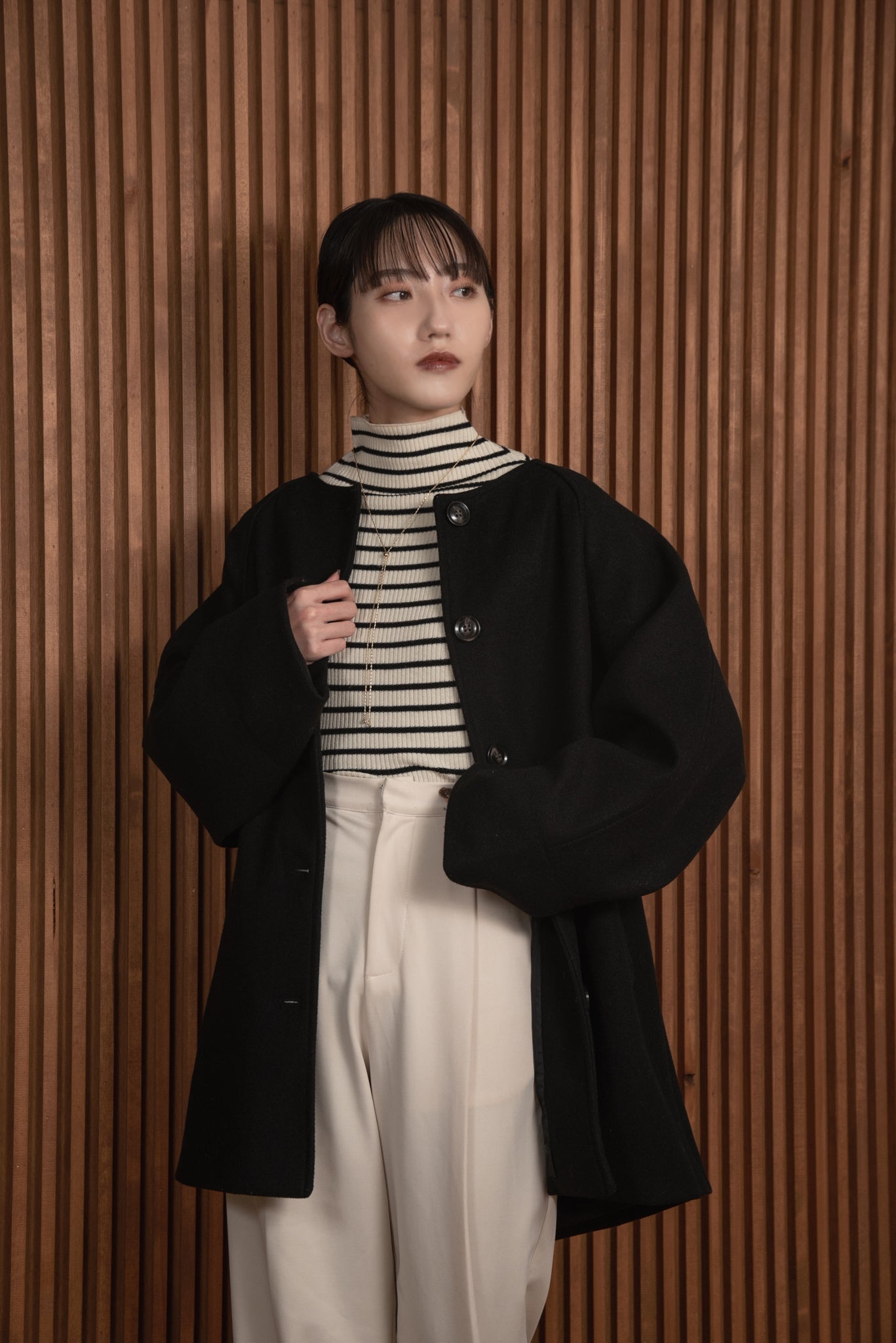 定番 I_am_official big collar 2way midi coat FREE SIZE ロング