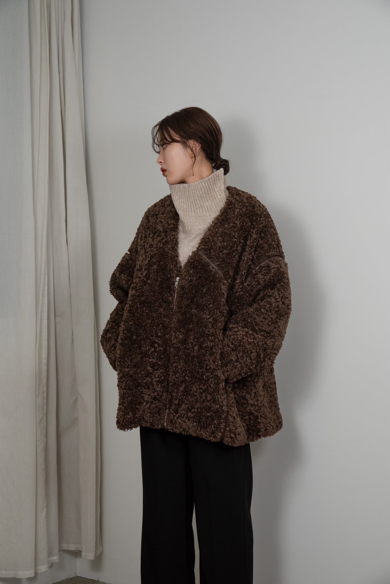 Amiur / leather piping volume boa outer 激安価格 8428円引き