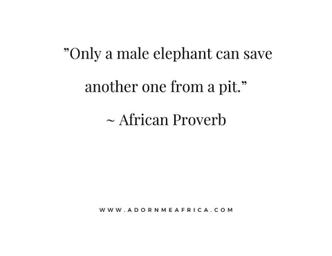 Text "Only a male elephant can save another one from a pit."