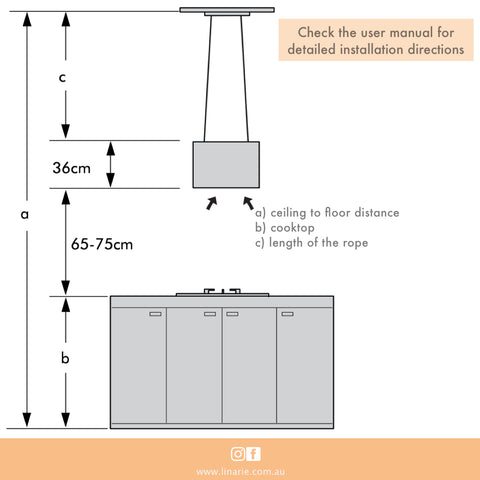 Linärie Appliances Island Rangehood vs Cooktop Installation Height Dimensions Image