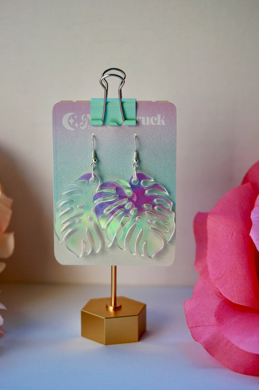 Butterfly Earrings- Winged Creature Moth Monarch Insect Luna Bug Acrylic  Laser Cut Iridescent Reflective Rainbow Opalescent Festival Rave