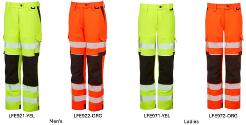 PULSAR Life mens and ladies hivis orange and hivis yellow stretch combat trousers