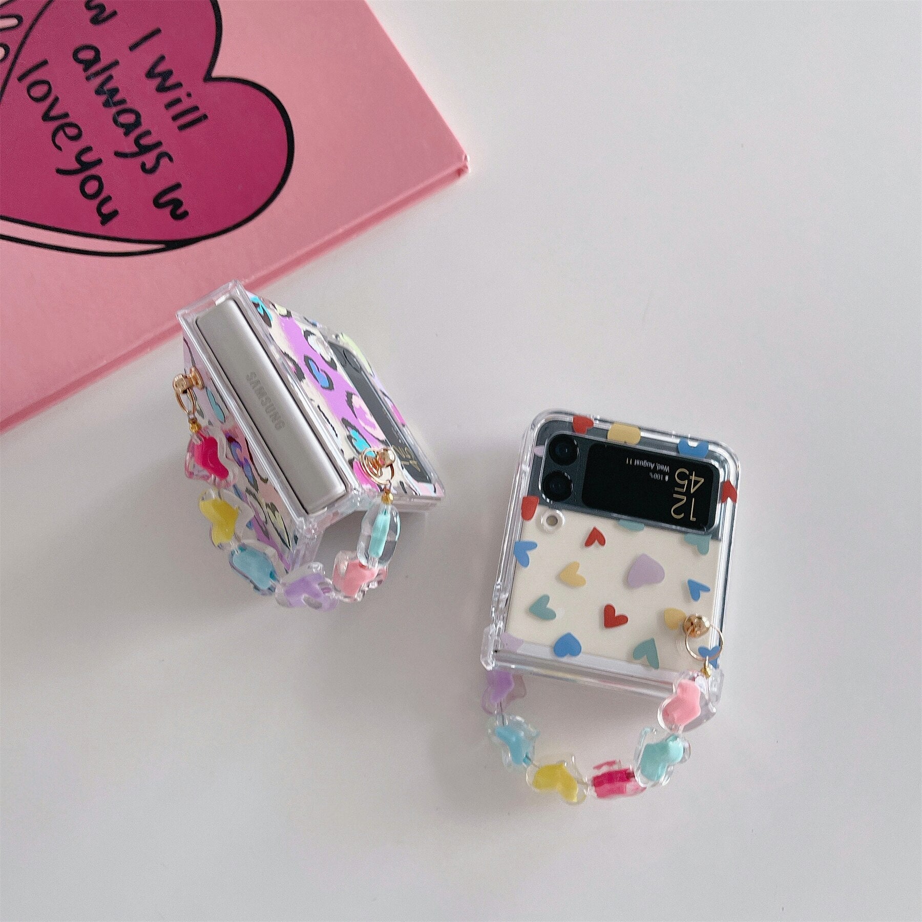 Cute Flower Bracelet Chain Heart Case for Samsung Galaxy Z Flip 4 ...