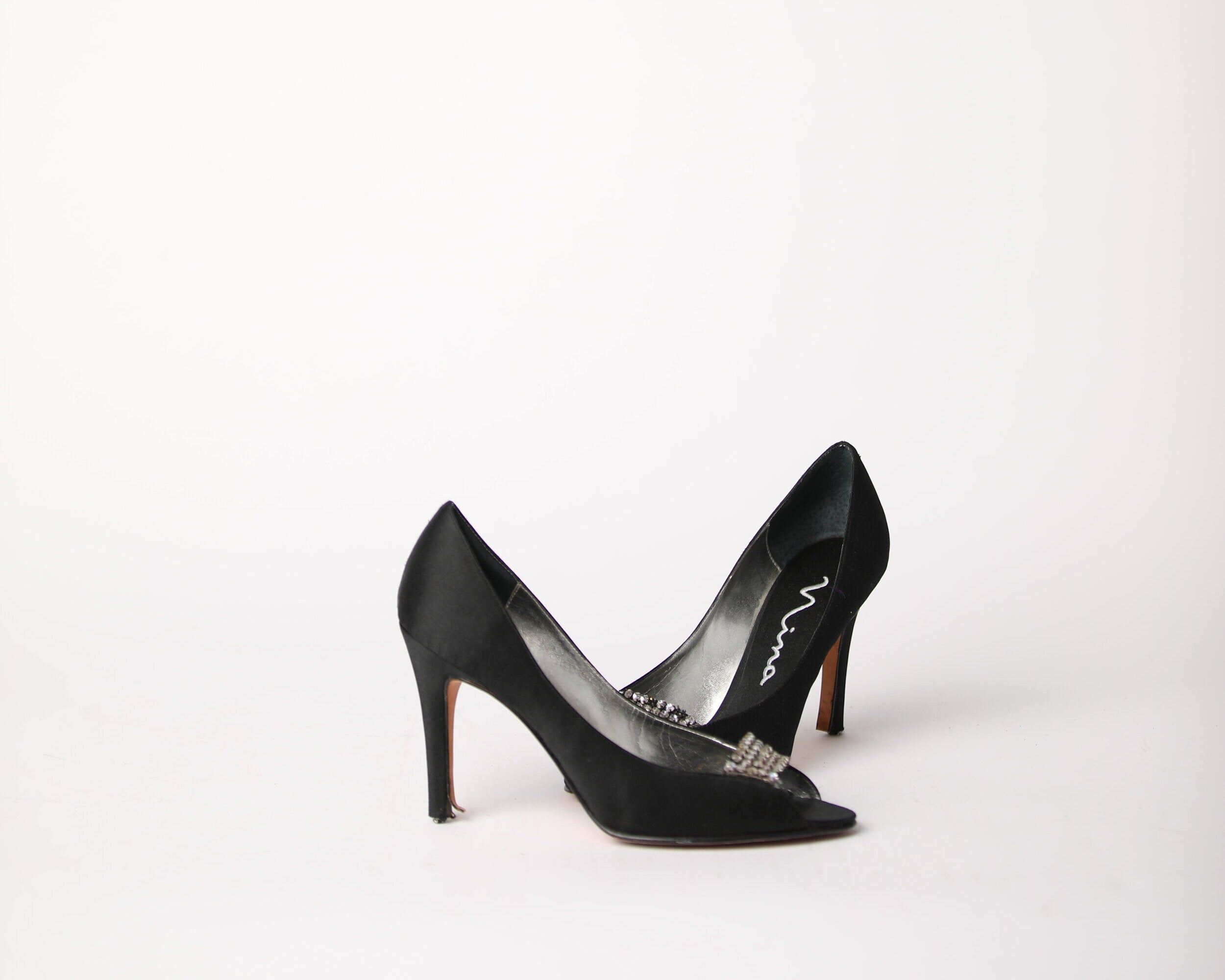 THE TOUCH OF NINA | Black Peep Toe Heel with Rhinestones – The Vault By ...