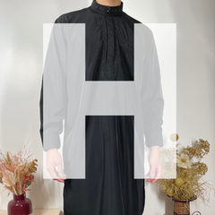 Qamis pakistanais noir avec silhouette en H