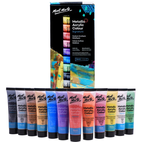 Arteza Metallic Acrylic Paint, Set of 36 Colors/Tubes 22 mL, 0.74 oz. with Box