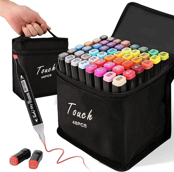 12color Dual Tip Alcohol Based Art Markers, Highlighters With Case Perfect  for Illustration Adult Coloring Sketching and Card Making 