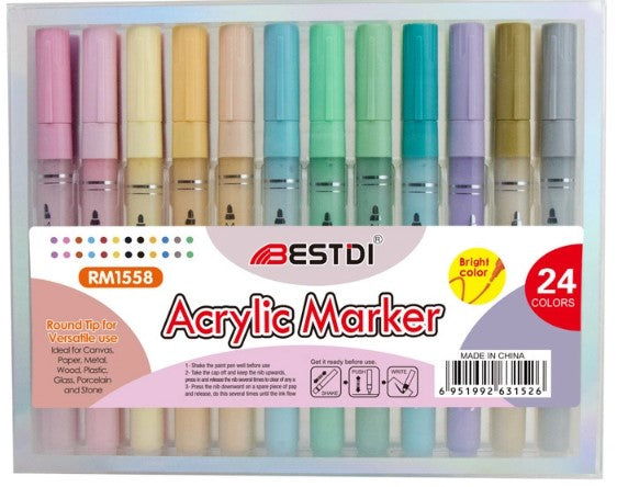 STA Acrylic Paint Pens 24 Colors Art Permanent Markers for DIY  Glass,Ceramic,Rock,Wood,Canvas