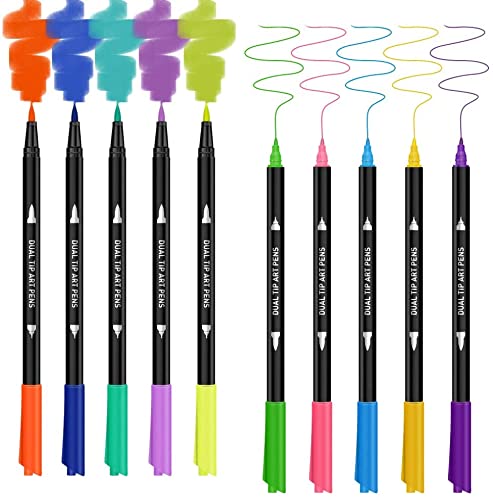 Artwerk 15 Pack Brush Calligraphy Art Pens - Bullet Journal Pen Dual Tip  Pastel Colored Fine Point 0.4 Blending Markers for Beginners, Art Supplies