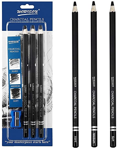  Sunshilor Professional Charcoal Pencils Drawing Set - 12  Pieces Soft Medium and Hard Charcoal Pencils for Drawing, Sketching,  Shading, Artist Pencils for Beginners & Artists : Arts, Crafts & Sewing