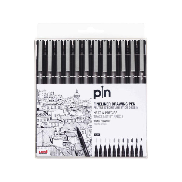 Uni Pin Fineliner Drawing Pen Set Dark Grey Ink Tone 0.1mm Pack of