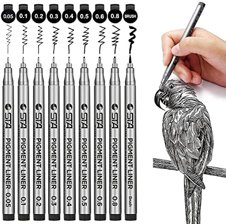 dynamisch James Dyson Kaal STA Set of 9 Micro Pen Waterproof Fineliner Ink Pen Set for Mandala Ar