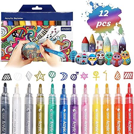 deziine®Acrylic Paint Marker Pens, Morfone Set of 12 Colors Markers Water  Based Paint Pen for Rock Painting,Canvas,Photo Album,DIY Craft,School  Project,Glass,Ceramic,Wood,Metal(Medium Tip)-Multicolor : .in: Home &  Kitchen