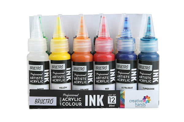 BRUSTRO Acrylic Paint Set of 24 - Multicolour 12ml Tubes + Gold Taklon  Brush Set of 10/Buy now ! – BrustroShop