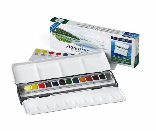 Daler-Rowney Aquafine Half Pan Watercolor Set, 24-Color Half-Pan