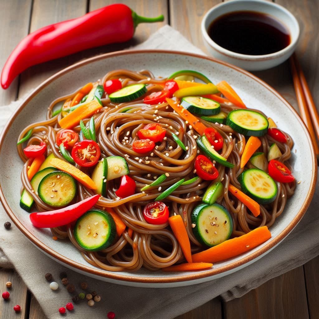 Makaron konjac z warzywami i sosem teriyaki