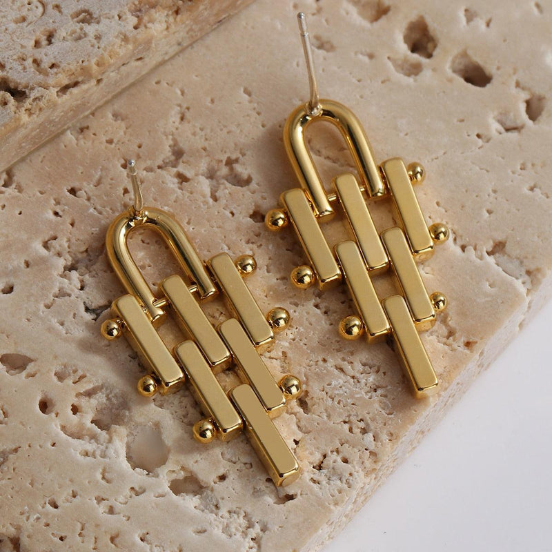 Geometric Dangle Earrings In Gold - Mad Jade's
