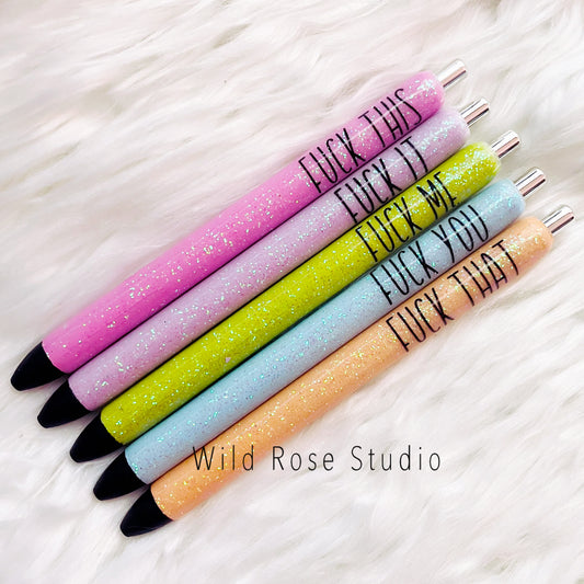 Profanity Office pens: set of 5 – Wild Rose Studio