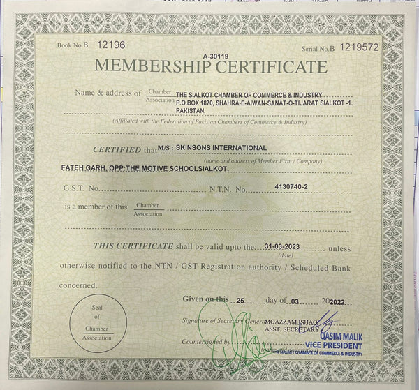 Leather Jacket Gear Sialkot Chember Certificate