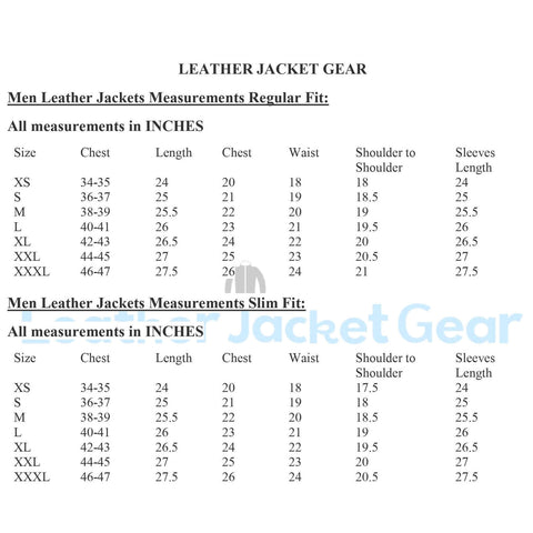 Men Leather Jacket Size Chart