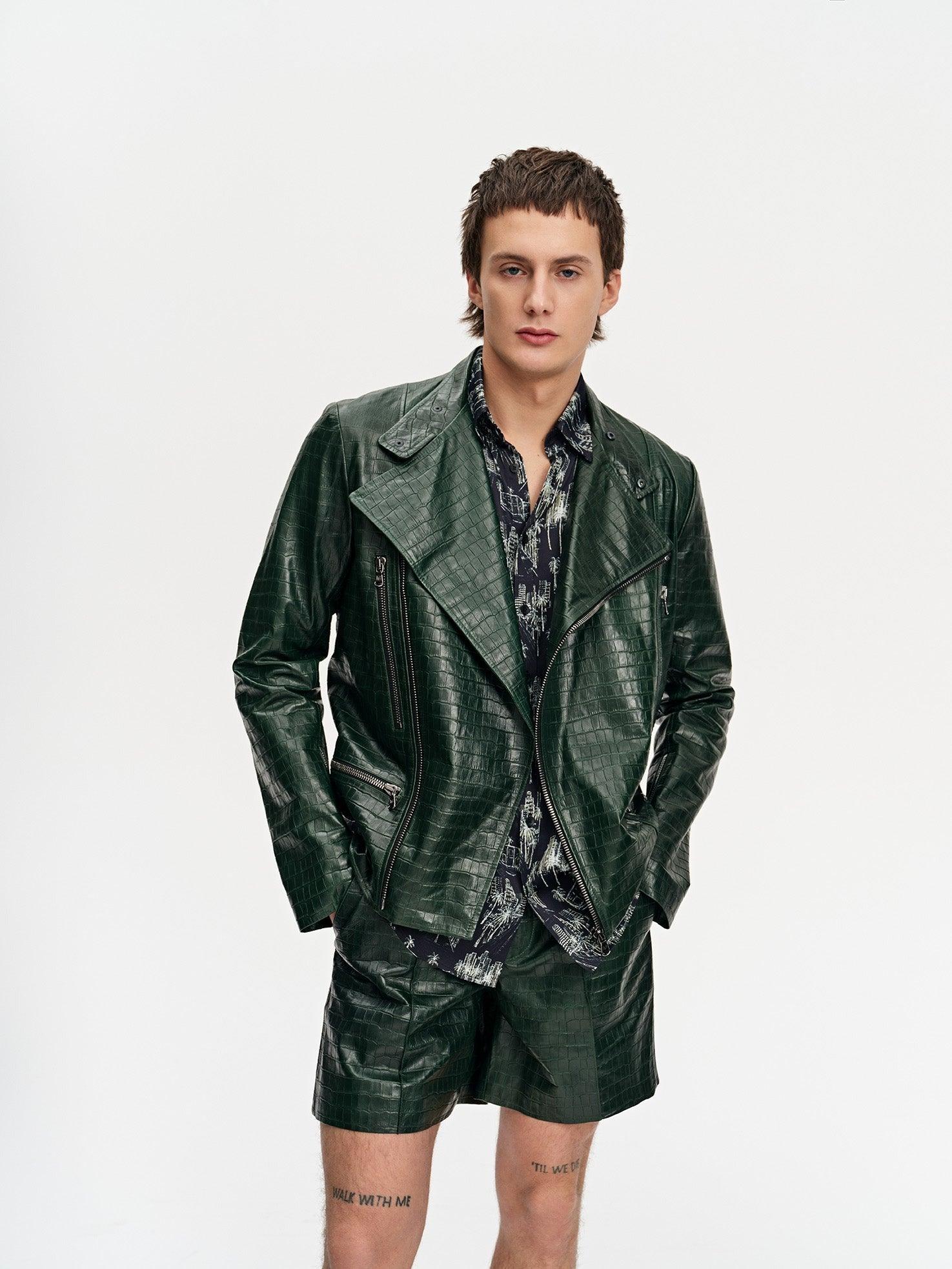 Croc-Embossed Leather Jacket For Men
