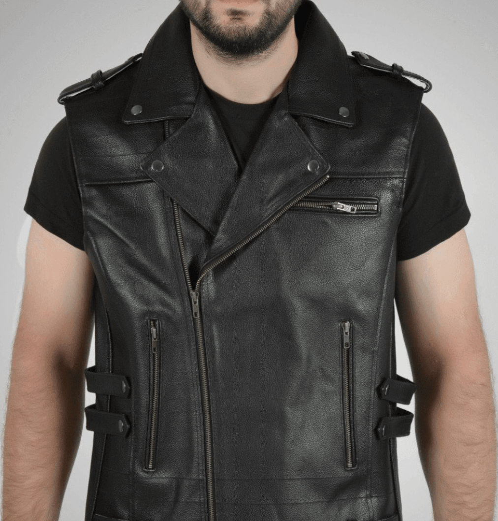 Enigma Black Leather Vest Men