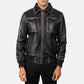 Mens Black Lambskin Leather Collar Jacket Front