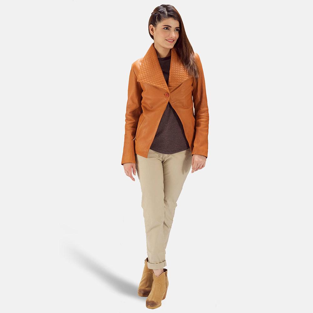 Womens Tan Brown Leather Blazer Jacket