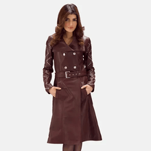 Load image into Gallery viewer, Maroon Leather Trench Coat Women-1
