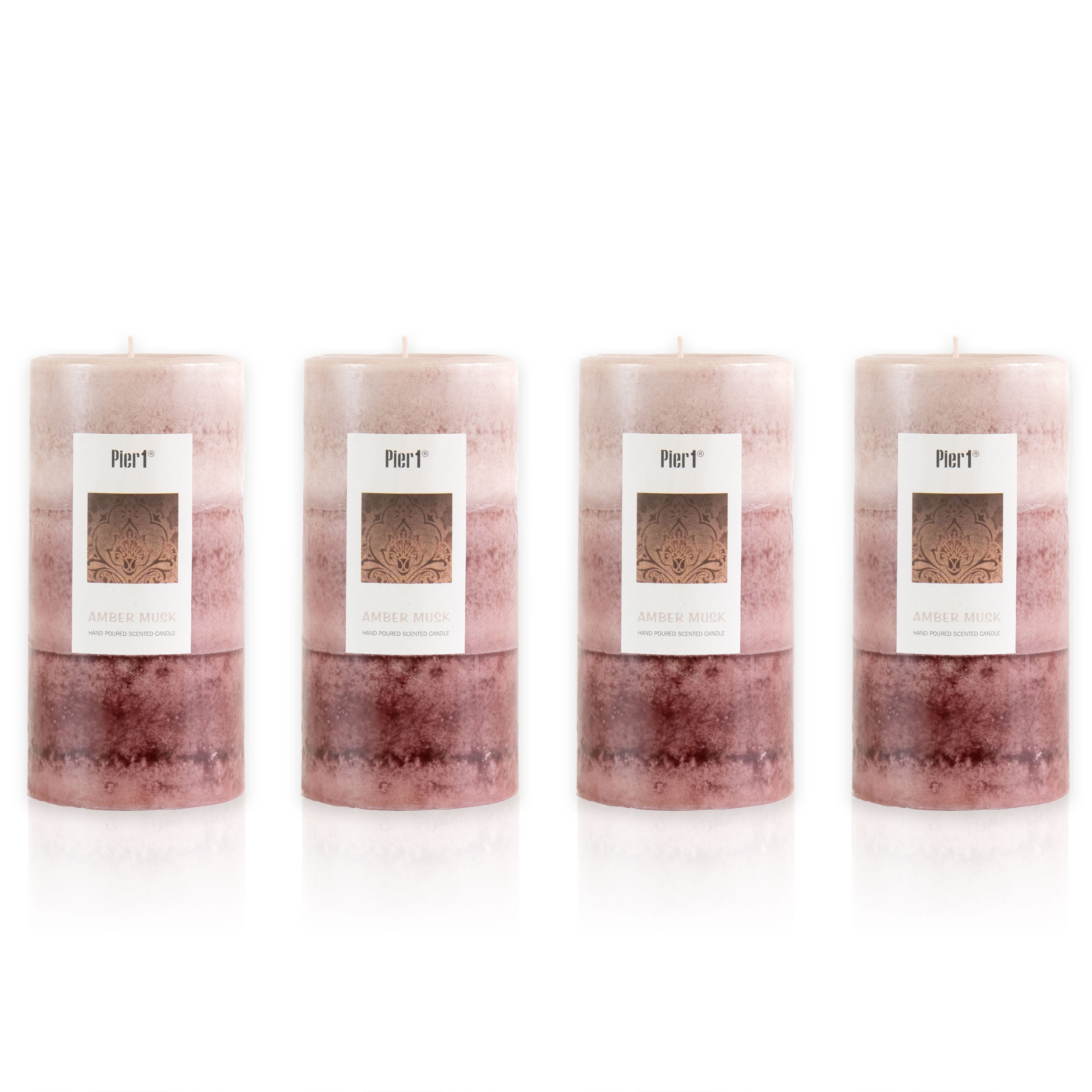 Pier 1 Amber Musk 3x6 Layered Set of 4 Pillar Candles