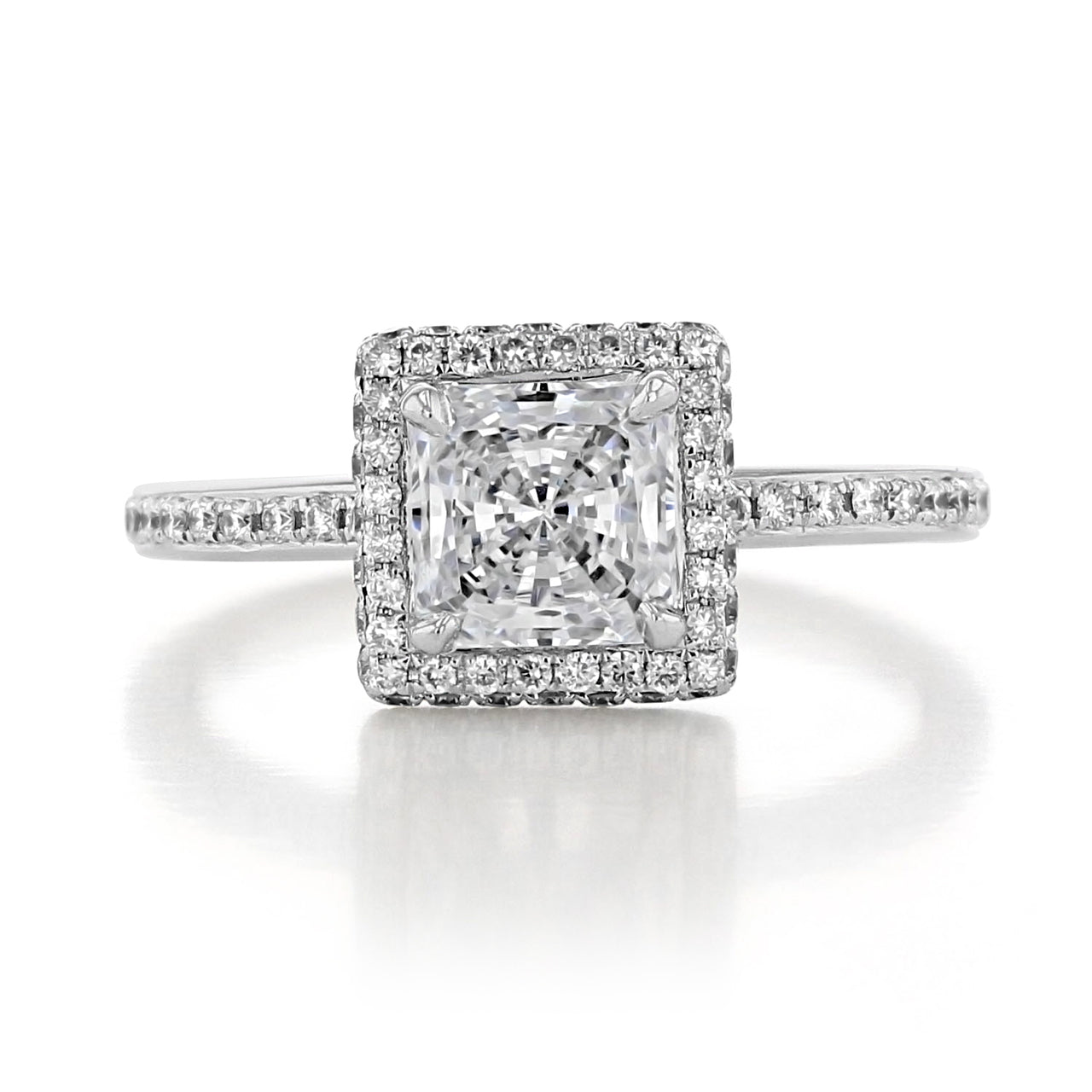 1.5 ct  Princess cut Halo  Moissanite solitaire  Engagement Ring