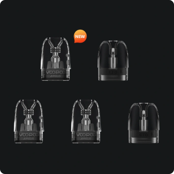 Close-up of a vaping device with OLED screen displaying settings.