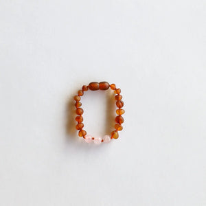 Raw Cognac Amber + Rose Quartz || Baby Bracelet - Indy Jo