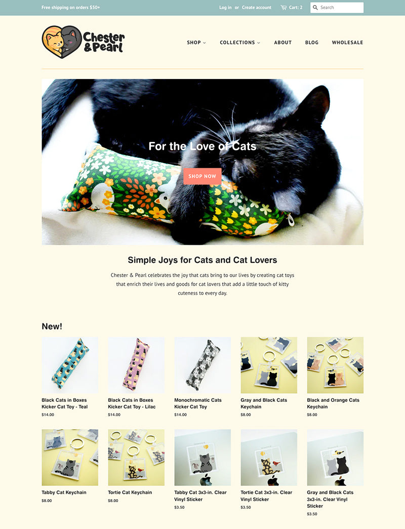 Chester & Pearl Shopify homepage