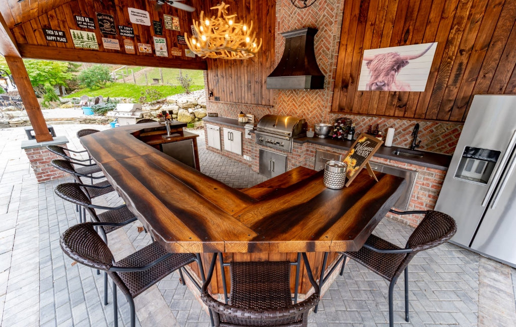 Custom outdoor concrete bar in an outdoor patio setting.