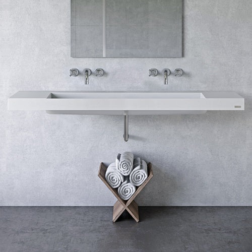 Slimline concrete wall mounted sink and double vanity.